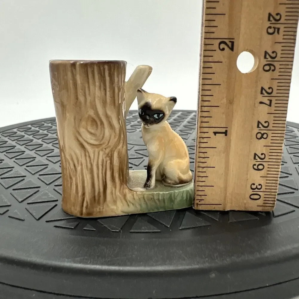 Vintage Siamese Cat On Tree Trunk Toothpick Holder